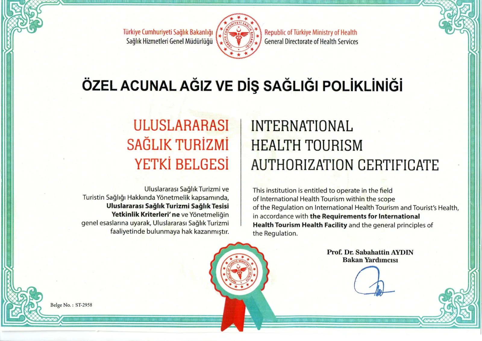 Uluslararası Sağlık Turizm Yetki Belgesi